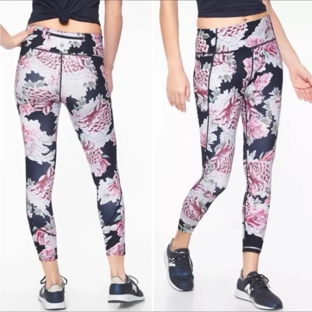 Athleta Size S Run Free Garden Party Floral 7/8 Ankle Tights Yoga Leggings - Picture 1 of 6